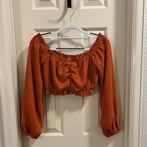 Le Lis, Worn Once, Burnt Orange Off-Shoulder Crop Top